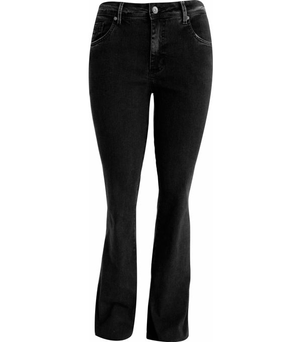 calça flare jeans preta cintura alta