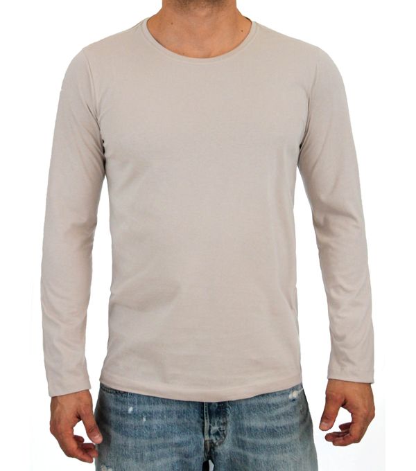 Camiseta Masculina Manga Longa Basica Bege Pau A Pique