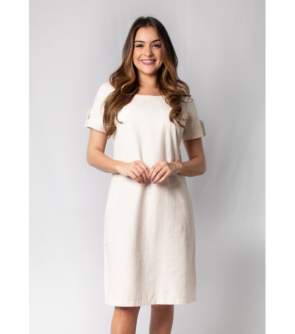 vestido de linho cor cru